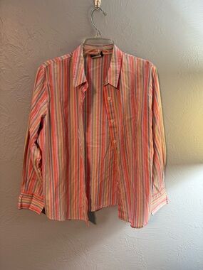 Womens Multicolor Striped Button-Up Shirt - Coral Pink
